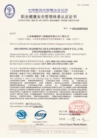 职业健康安全管理体系认证证书