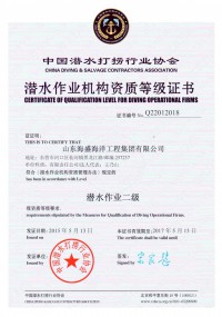 中国潜水打捞行业协会潜水作业机构资质等级证书